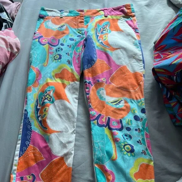 Trina Turk Multicolor Retro Floral Paisley Cropped Pants - 10 - Picture 3 of 9
